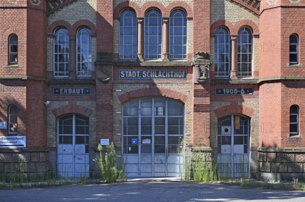 Main entrance to the former municipal abattoir, built between 1905 and 1906, Wasserstraße 22, Offenburg, Baden-Württemberg, Germany