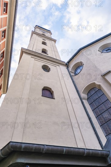 Impressive church tower with baroque architectural style, Munich, Germany