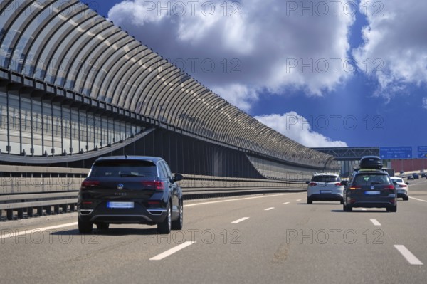 Noise barriers on the A6 motorway, Heilbronn-Nuremberg, Baden-Württemberg, Germany