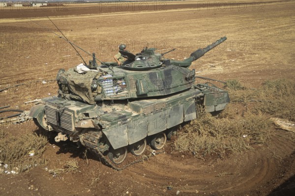 A Turkish Army tank participating in the expulsion of ISIS militias from northern Syria. Aleppo, Syria October 09, 2016, Aleppo, Syria