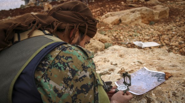 Syrian opposition fighters planning military strategies in preparation for clashes with ISIS. Aleppo, Syria December 11, 2016, Aleppo, Syria