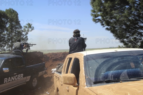 Vehicles and heavy weapons used by Syrian opposition fighters in combat against ISIS. Aleppo, Syria April 27, 2016, Aleppo, Syria