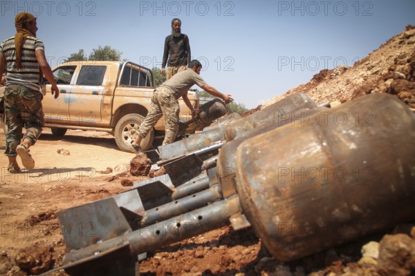 Syrian opposition forces firing mortar shells at ISIS gathering points in northern Syria. Aleppo, Syria August 25, 2015, Aleppo, Syria