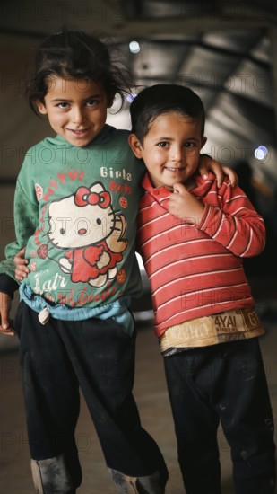 A Syrian refugee child photographed in a camp, reflecting the harsh living conditions of displaced families. Aleppo, Syria. October 29, 2022, Aleppo, Syria