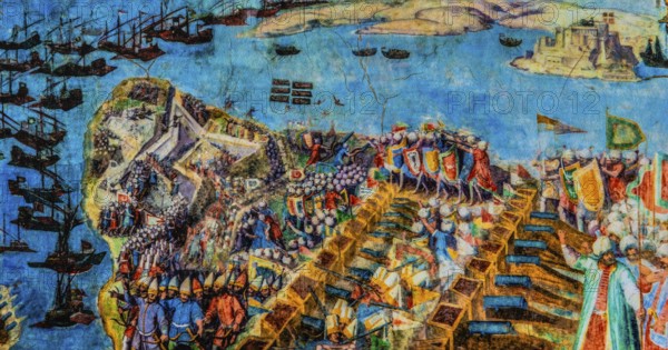 Fall of the fort by the Ottomans in 1565, Fort St. Elmo, fortress on the northern tip built in 1670 by the Order of Malta to fortify the harbour, houses the National War Museum of Military History, Valletta, UNESCO World Heritage Site, Malta