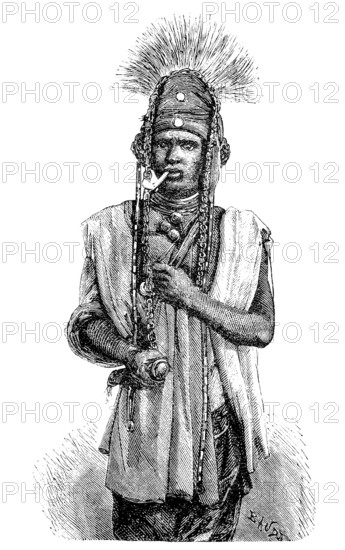 A man from the Pöth tribe, Fulani, also known as Fula or Peul, large ethnic group mainly indigenous to West Africa and the Sahel, Historical, authentic, digitally restored reproduction from a 19th century original, Record date not stated