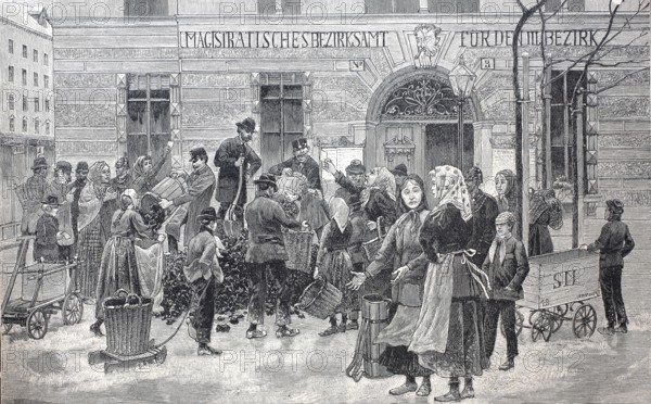 Heating material, distribution of coal to the poor, 1898, Vienna, Austria, Historical, authentic, digitally restored reproduction from a 19th century original, Record date not stated