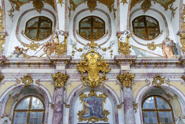 Interior design and exhibition rooms in the Würzburg Residence, imposing 18th century palace with frescoes, paintings and valuable works of art, Würzburg, Bavaria, Germany