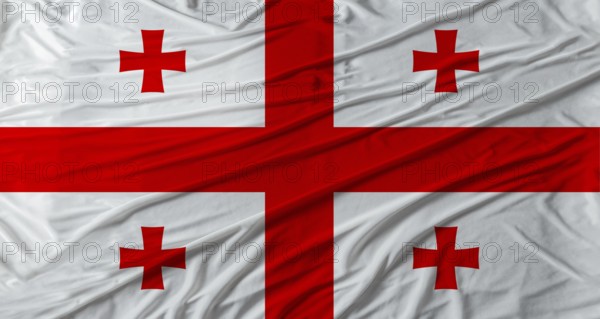 Close up of Georgia flag waving. Flag of Georgia with cloth texture