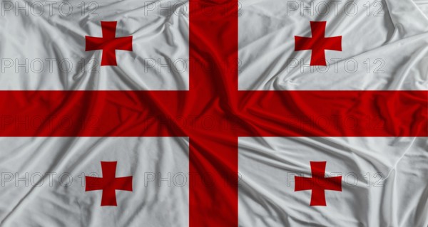 Georgian flag with fabric texture background. National flag of Georgia with cloth texture
