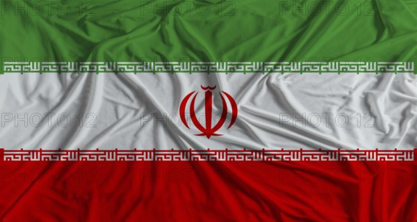 Iranian flag with fabric texture background. National flag of Iran with cloth texture
