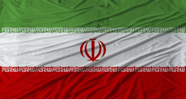 Close up of Iran flag waving. Flag of Iran with cloth texture