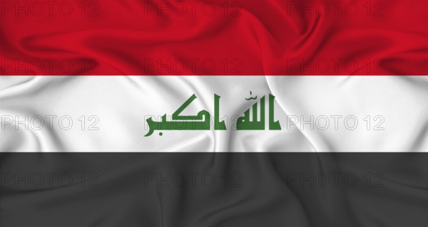 Realistic Iraq flag waving. Close up of flag of Iraq with cloth texture