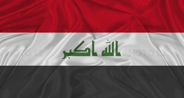 Flag of Iraq with cloth texture. Close up of Iraq flag waving