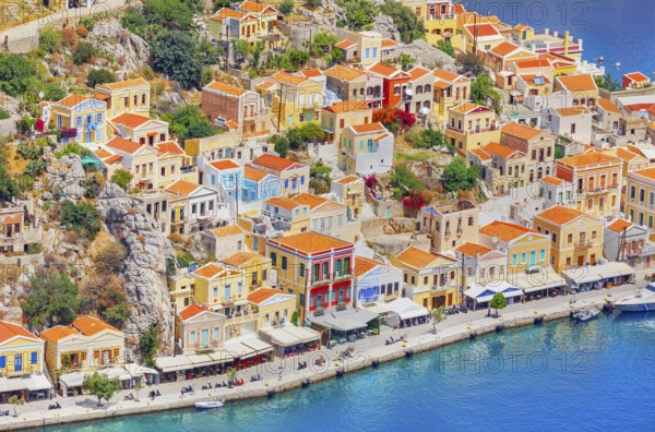 Gialos harbour, high angle view, Symi Island, Dodecanese Islands, Greece