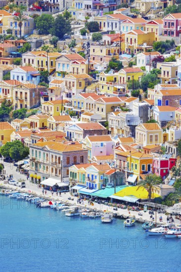 Gialos Harbour, high angle view, Symi Island, Dodecanese Islands, Greece