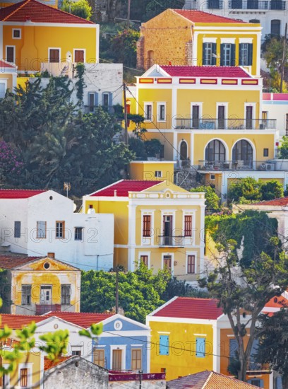 Colourful houses, Chorio, Symi Island, Dodecanese Islands, Greece