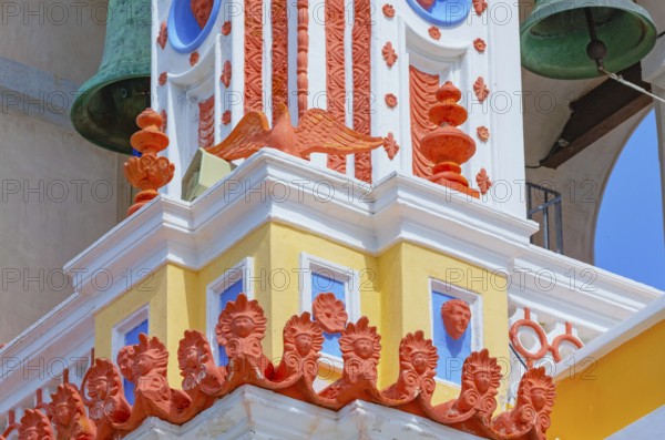 Bell tower, Panormitis monastery, Panormitis, Symi Island, Dodecanese Islands, Greece