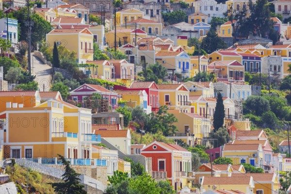 Colourful houses, Chorio, Symi Island, Dodecanese Islands, Greece