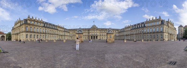 New Palace with Palace Square. Panoramic photo. Stuttgart, Baden-Württemberg, Germany