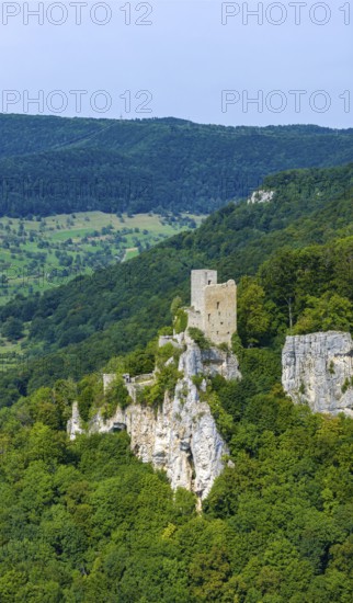 Reußenstein castle ruins. Historical sight near Neidlingen in the Swabian Alb. Neidlingen, Baden-Württemberg, Germany