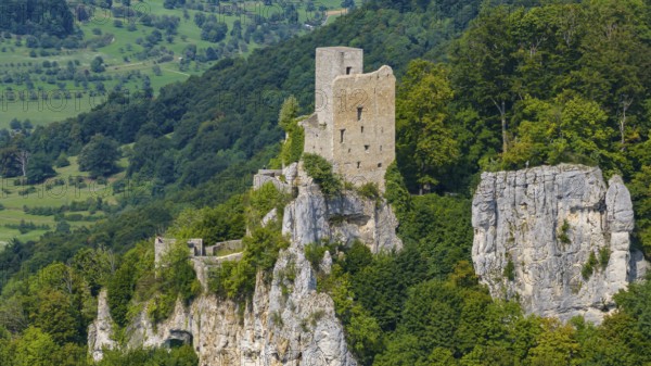 Reußenstein castle ruins. Historical sight near Neidlingen in the Swabian Alb. Neidlingen, Baden-Württemberg, Germany