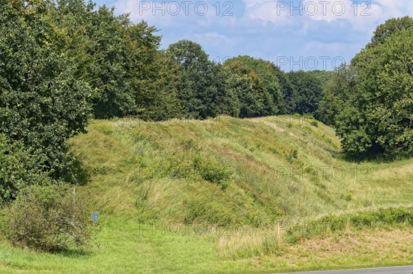 The main rampart, part of the Danewerk rampart system. Danewerk, part of the Haithabu and Danewerk UNESCO World Heritage Site, is a fortification for the defence of trade routes from the Viking Age in the municipality of Dannewerk in the Schleswig-Flensburg district. Dannewerk, Schleswig-Holstein, Germany