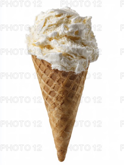 Eine knusprige Eiswaffel gefüllt mit cremigem Vanilleeis, AI generiert, AI generated