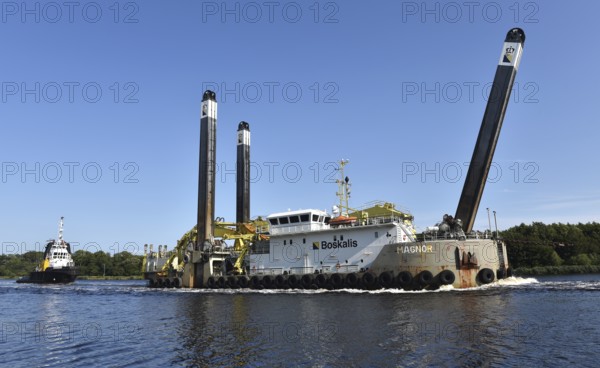 The largest dredger in the world, MAGNON, operates in the Kiel Canal, Kiel Canal, Schleswig-Holstein, Germany