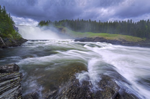 Tännforsen falls in spring near Åre on the Indalsälven River, Sweden's largest waterfall in Jämtland, Scandinavia
