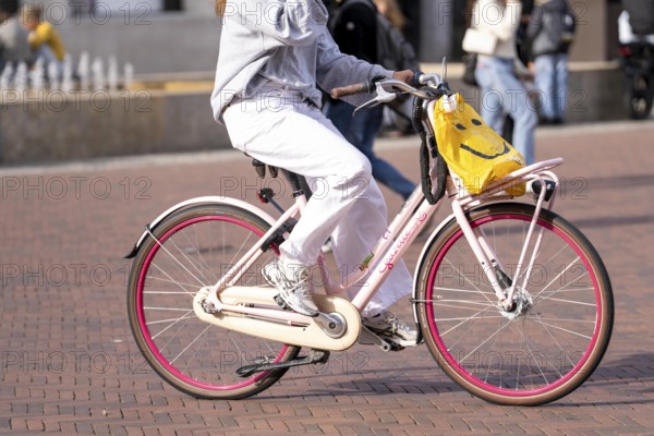 Bicycle traffic in Groningen, Smiley bag, Netherlands
