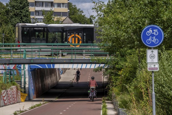 Cycle path to, from the university campus in Utrecht Science Park, Utrecht University, long-distance cycle path to the surrounding municipalities, wide, cycle path, subway under a busy road, N237, near De Bolt, Netherlands