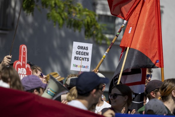 Counter-demonstration against the rally of AfD politician Joachim Paul in Ludwigshafen-Maudach***Picture: Sign with the inscription OMAS GEGEN RECHTS NEUSTADT in the background