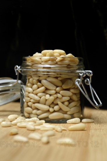 Pine nuts in glass containers, Pinus pinea