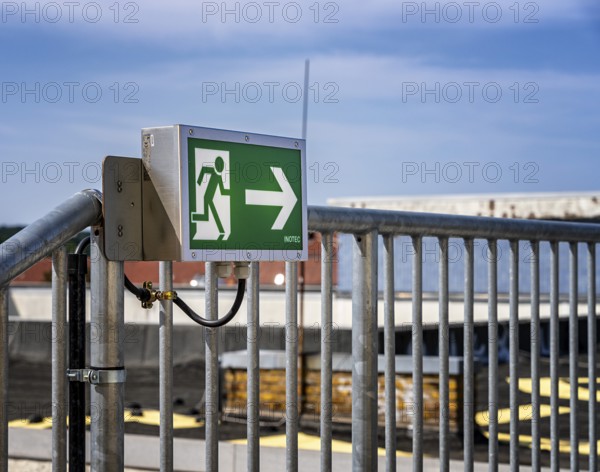 Note for an emergency exit on the roof of a public building, Potsdam, Brandenburg, Germany
