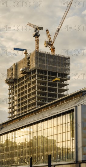 Construction site at the television tower, new office complex on Alexanderplatz in Berlin Mitte, Germany