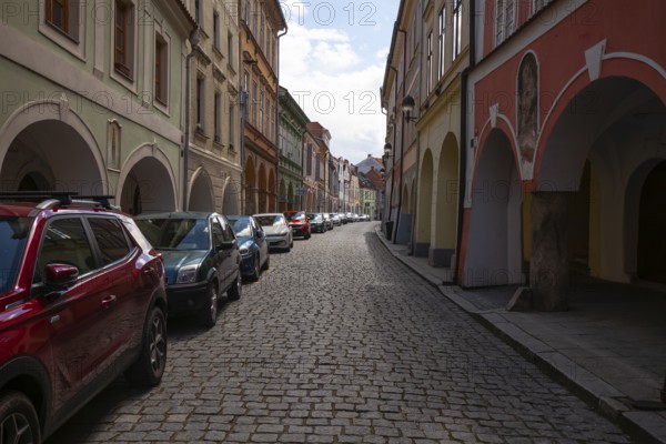 Unique arcades in Budweis South Bohemia, Czech Republic
