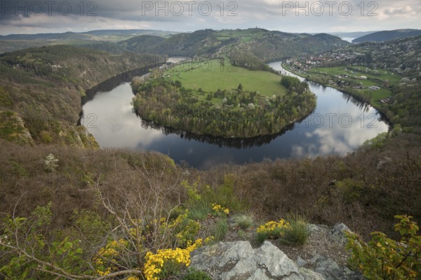 Sunset on spring evening at the loop of the Vltava (Vltava) View of Solenice Central Bohemia Czech Republic