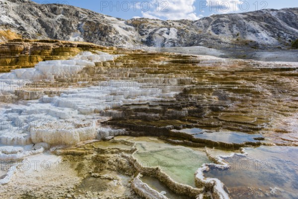 180822_212 Close up details of the travertine rock of Mound Spring in the Mammoth Hot Springs area of Yellowstone National Park, Wyoming