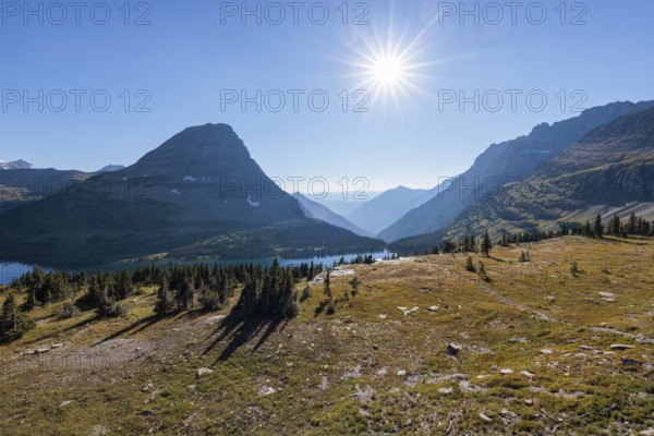 240905_080 Late afternoon sun over Hidden Lake along the Hidden Lake Trail from the Logan Pass Visitor Center in Glacier Natioinal Park, Montana, USA