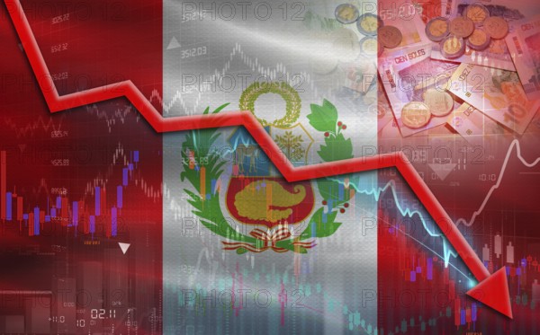 Peru financial fall on economy market. Peruvian financial crisis on economic graph