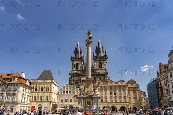St. Mary's Column and Tyn Church on Old Town Square in Prague's Old Town, Prague, Czech Republic