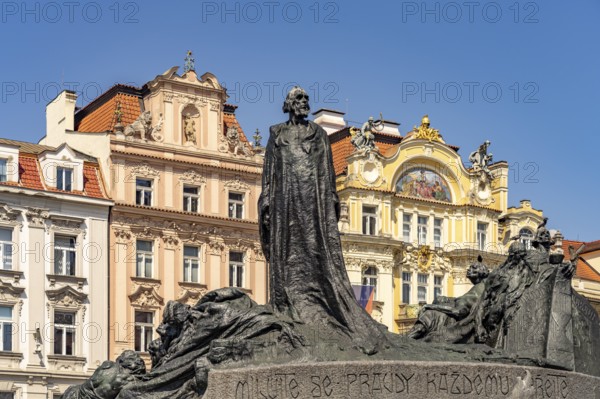 Jan Hus Memorial on Old Town Square in the Old Town of Prague, Prague, Czech Republic