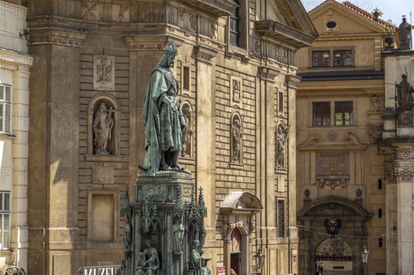 Monument of Emperor Charles IV in front of the Crucifixion Church in Prague Prague, Czech Republic