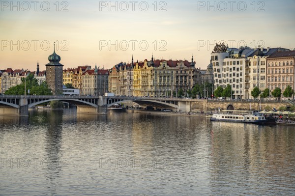 Masaryk Embankment with Sitkov Water Tower in Prague, Czech Republic