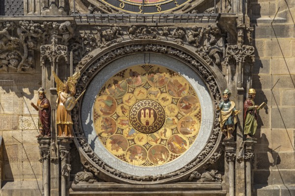 Astronomical clock at City Hall on Old Town Square in Old Town Prague, Prague, Czech Republic