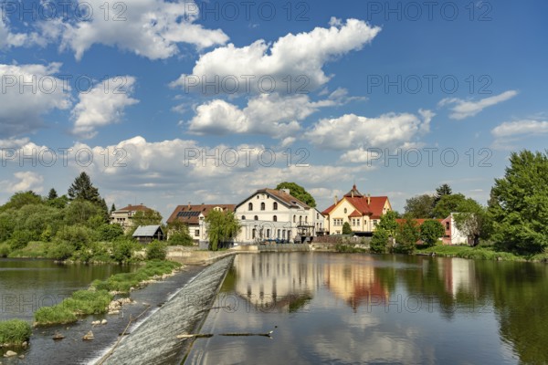 Weir on the Berounka River in Prague, Czech Republic