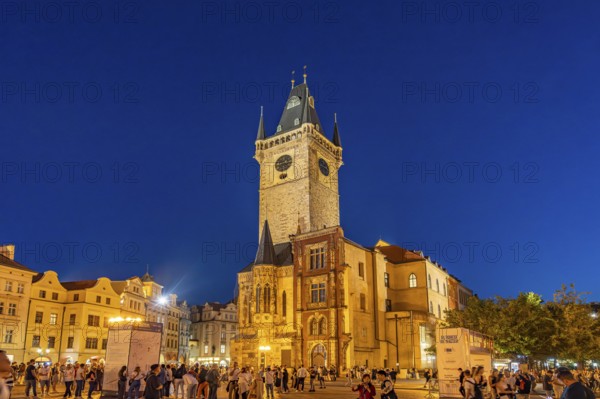 Old Town Hall on Old Town Square at dusk, Prague, Czech Republic