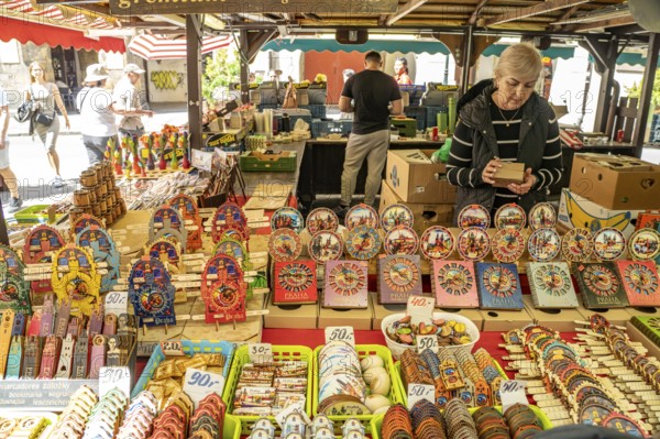 Prague souvenirs at a market in Prague, Czech Republic