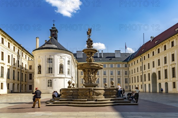 The Second castle yard with Cabbage Fountain and Holy Cross Chapel in Prague Castle, Prague, Czech Republic